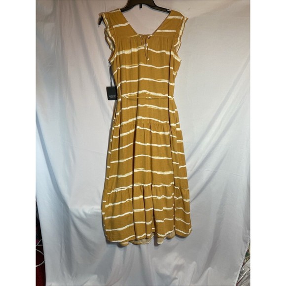 Simply Vera Vera Wang Women size Sm Tiered Midi Dress  Gold Stripe With Lining - Picture 2 of 13